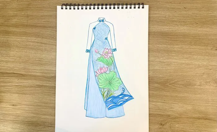 Vẽ áo dài hoa sen hoạ tiết dân tộc đơn giản đẹp – Go shopping happy