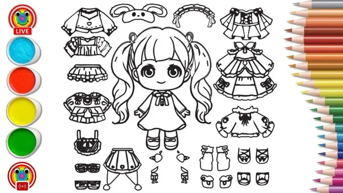 Tranh tô màu búp bê giấy cho trẻ em - Paper Doll Coloring Pages for kids