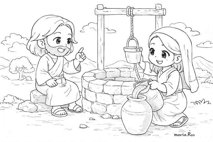 Tranh tô màu: Chúa Nhật III - Mùa Chay - năm A (Ga 4, 5-42)