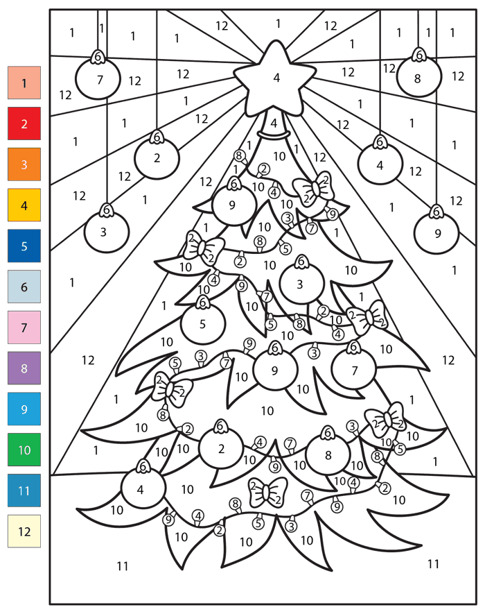 Tô màu theo số: Cây thông Noel | trang tô màu miễn phí để in