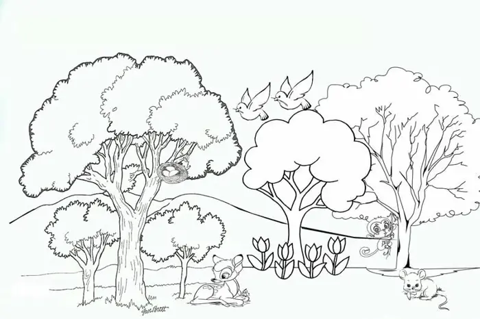 Bộ sưu tập tranh tô màu cây xanh giúp bé yêu thiên nhiên