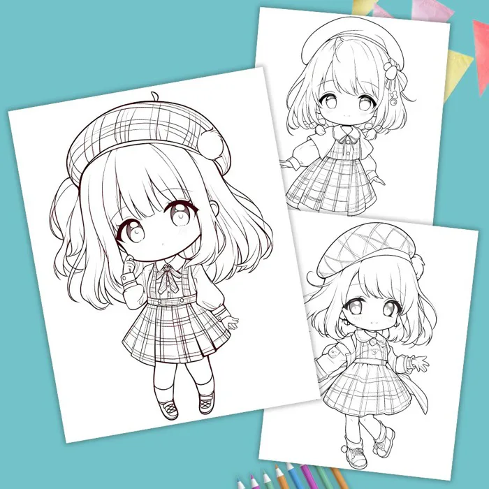 Tranh Tô Màu Cho Bé Chủ Đề Chibi Cute Size A4, A5. Bộ 25-50 Tranh Cho Bé  Tập Tô Màu Sáng Tạo