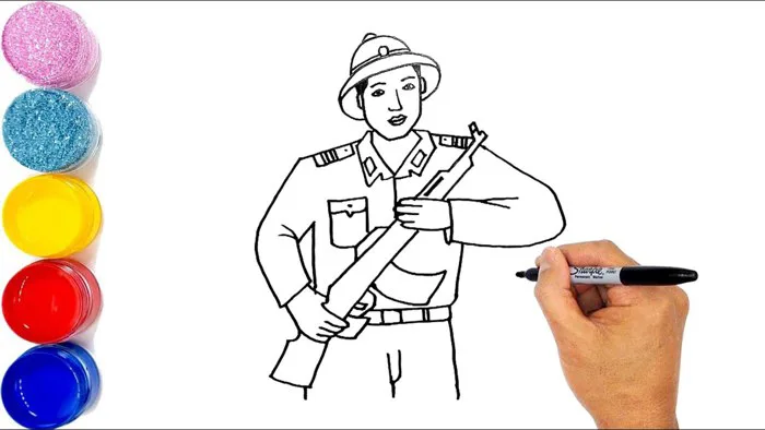 Vẽ chú bộ đội đơn giản nhất - Hướng dẫn vẽ chú bộ đội canh gác