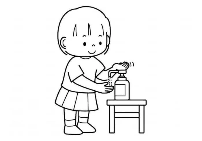 Tô màu Bé Gái Rửa Tay Sát Khuẩn - Trang Tô Màu Cho Bé