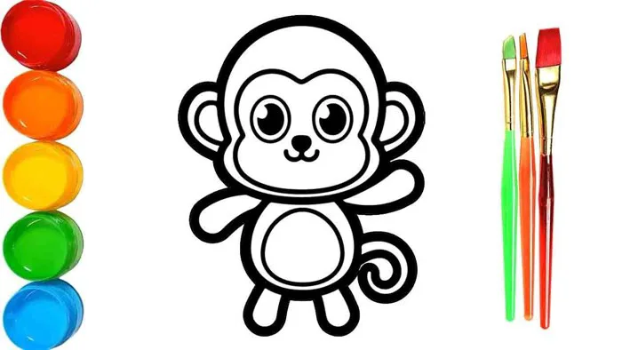 Vẽ và tô màu con khỉ, Đồ chơi tô màu cho trẻ Em / Drawing & painting Cute  Monkey coloring for kids