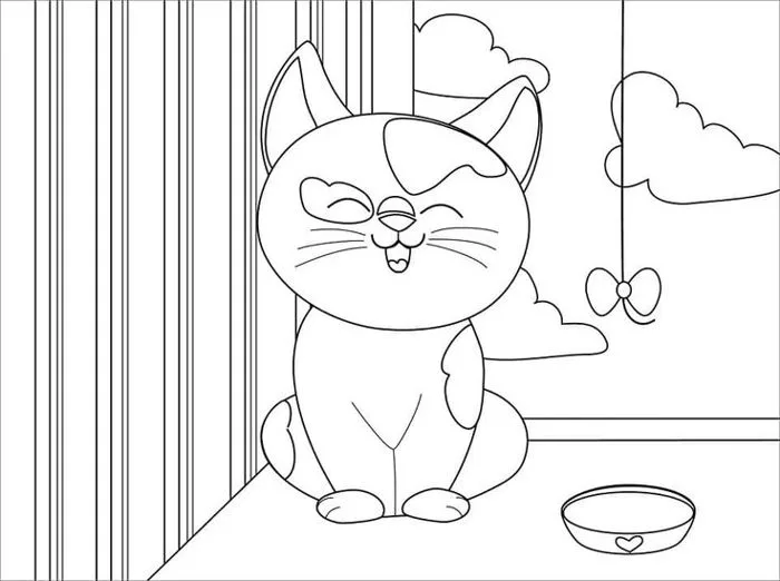 Tô màu Con Mèo Vui Vẻ - Trang Tô Màu Cho Bé