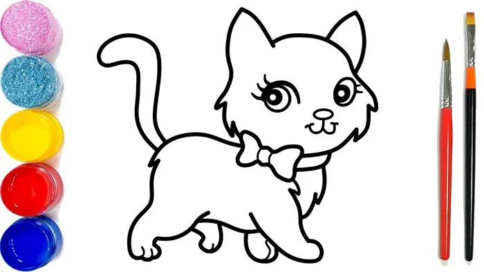 Vẽ và tô màu con mèo dễ thương | Dạy bé vẽ | Dạy bé tô màu | Kucing Halaman  Mewarnai