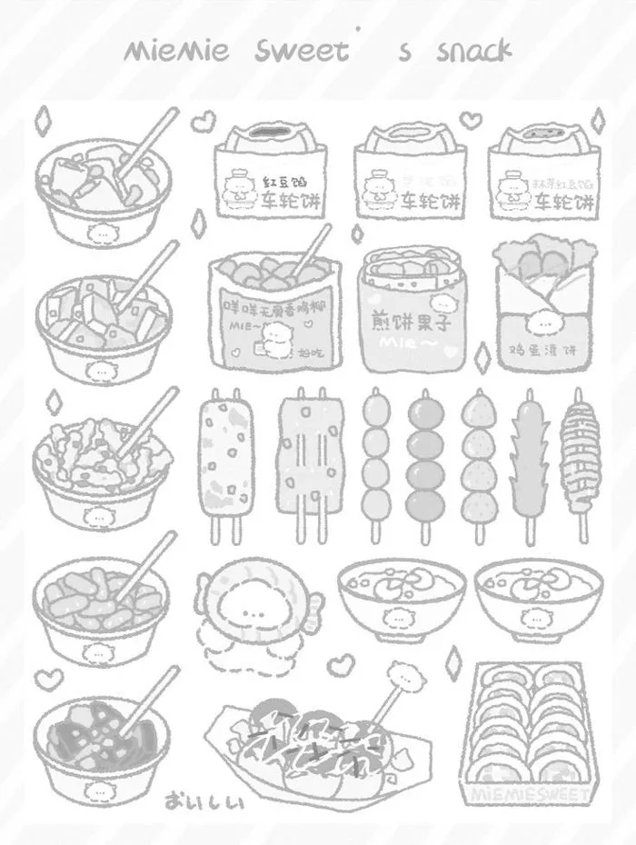 Cute Food Drawing for Kids | Sticker đồ ăn cute không màu, Nhà búp bê giấy  không màu, Tô màu đồ ăn