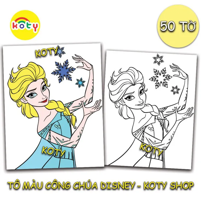 TRANH TÔ MÀU CHO BÉ - 50 tờ tô màu chủ đề Công chúa Disney, Elsa, Anna,  Công chúa Bạch tuyết, Nàng tiên cá TM21 - Vetranhtomau.com