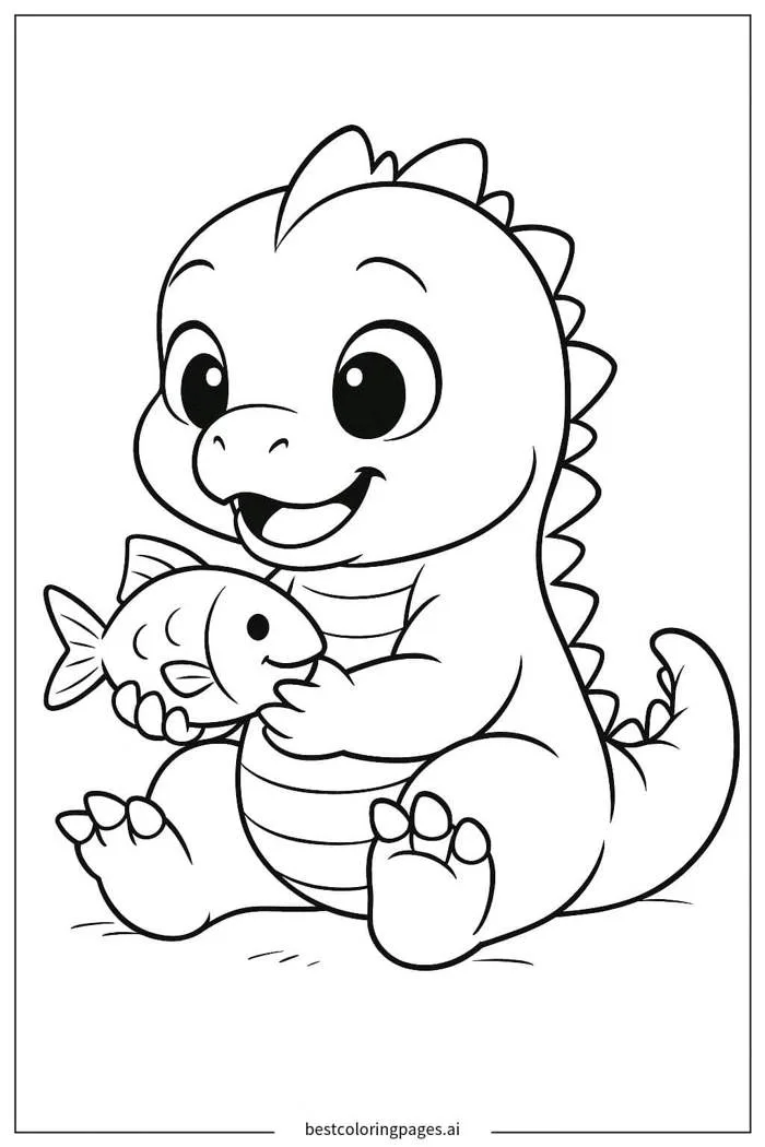 Godzilla bé chơi đùa với cá Trang tô màu - In miễn phí | BestColoringPages  AI
