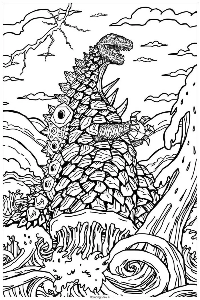 Trang Tô Màu godzilla xuất hiện từ đại dương-2 (Có thể In Miễn Phí dưới  định dạng PDF & PNG)