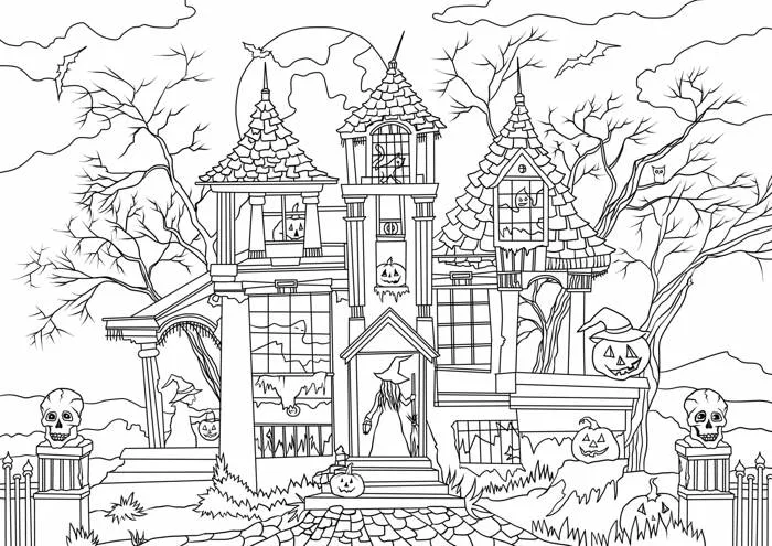 Tô màu Ngôi Nhà Ma Halloween - Trang Tô Màu Cho Bé