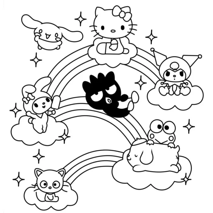 Hello Kitty và những người bạn - Set 10 Tờ Tranh Tô Màu A4 A5 Cho Màu Sáp,  Màu Chì - TRANH TÔ MÀU COMIC ANIME MANGA - Vetranhtomau.com