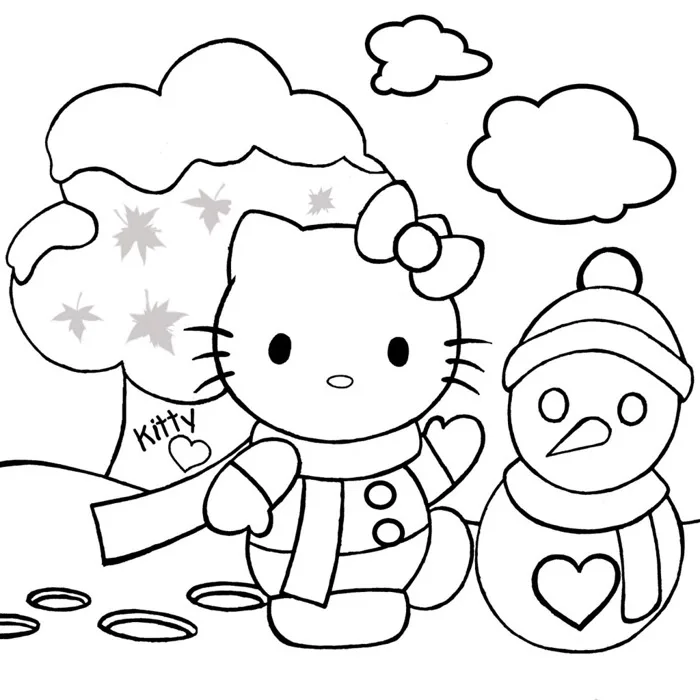 Tranh tô màu 'Mèo Kitty bên người tuyết' - Báo VnExpress Đời sống