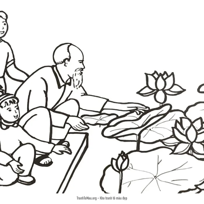 tranh tô màu Bác Hồ bên hồ sen tranh tô màu Bác Hồ bên hồ sen