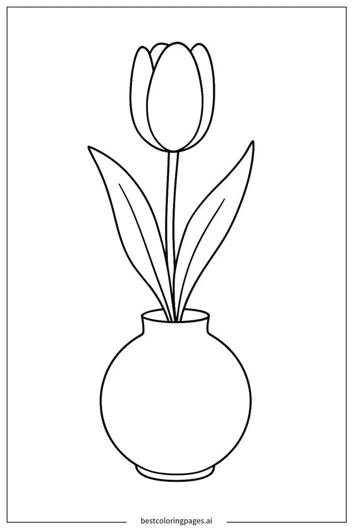 Hoa tulip trong bình đơn giản Trang tô màu - In miễn phí |  BestColoringPages AI