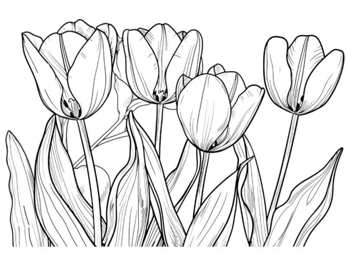 Tranh tô màu hoa tulip đẹp dễ tô cho bé và người lớn tại nhà