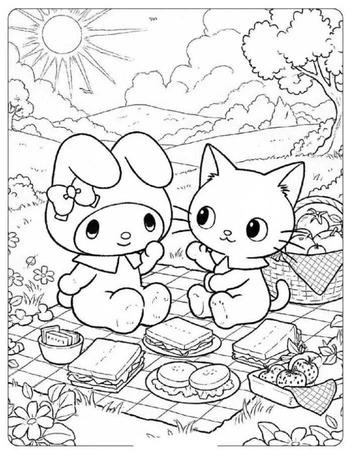 20 bức tranh tô màu thỏ Kuromi đáng yêu, cho bé mầm non thỏa sức sáng tạo