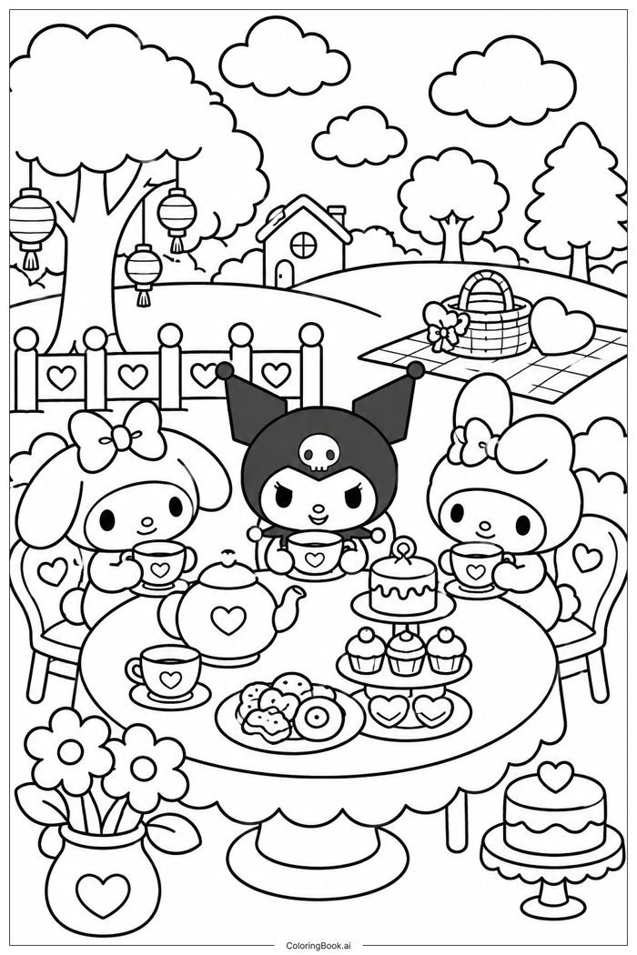51 trang tô màu Kuromi (PDF và PNG miễn phí)