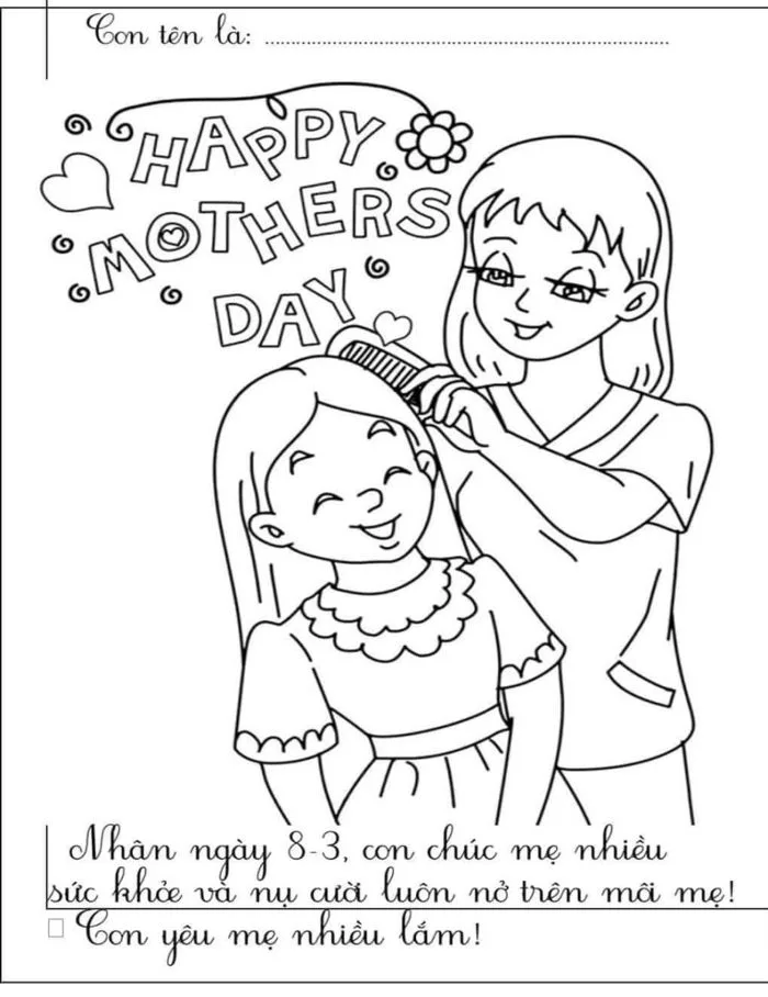 Tranh tô màu bé chúc mừng mẹ ngày 8/3