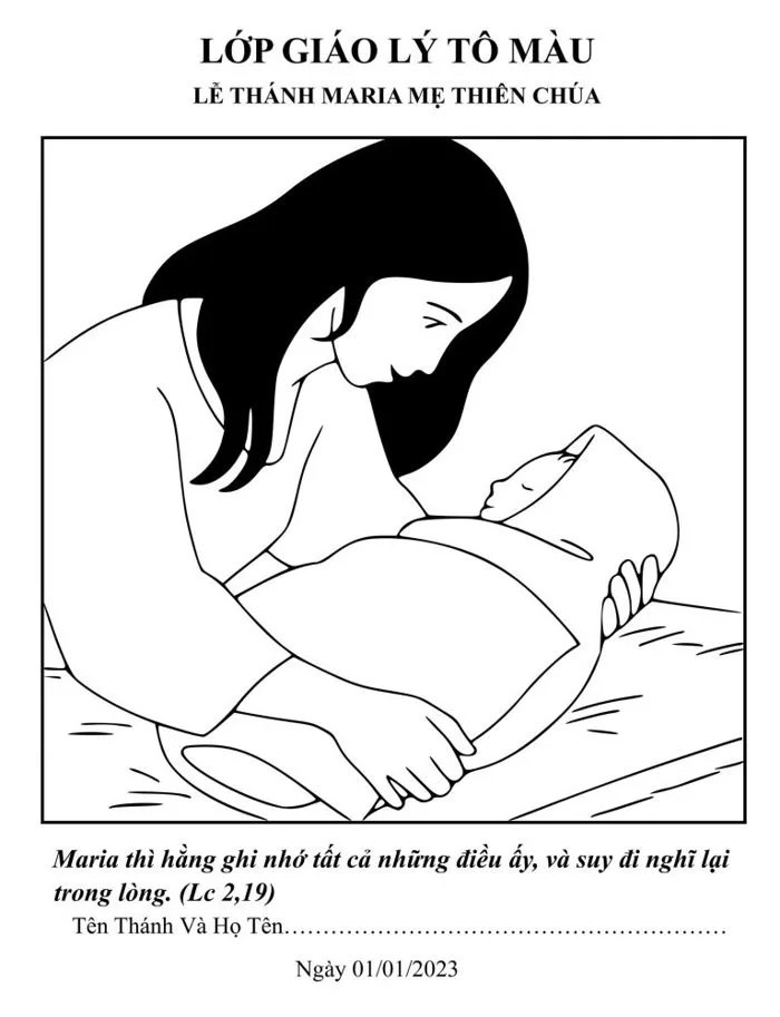 Tranh tô màu – Lễ Đức Maria Mẹ Thiên Chúa - GIÁO XỨ ĐỒNG TRÌ