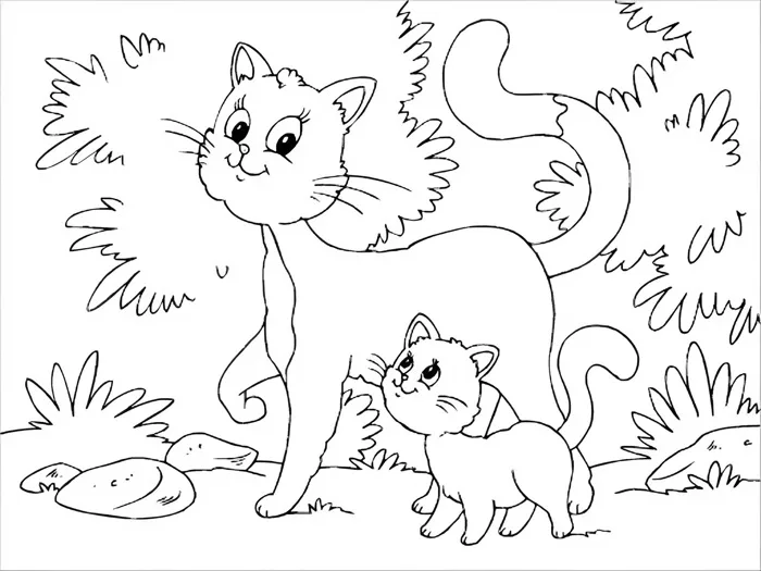 Tranh tô màu con mèo cute (dễ thương), đẹp và đơn giản