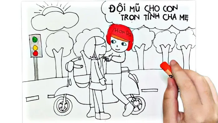 Vẽ Tranh Đội Mũ Xinh - Bảo Vệ Chúng Mình P01 | Vẽ Tranh Đội Mũ Bảo Hiểm |  Tranh Cổ Động