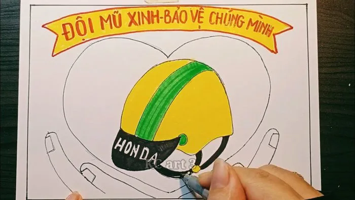 Tranh áp phích - cổ động : vẽ đội mũ xinh bảo vệ chúng mình | vẽ mũ bảo  hiểm | vẽ an toàn giao thông
