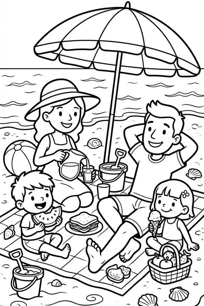 Bộ tranh tô màu picnic mùa hè đáng yêu cho bé mầm non, nhìn là muốn tô ngay