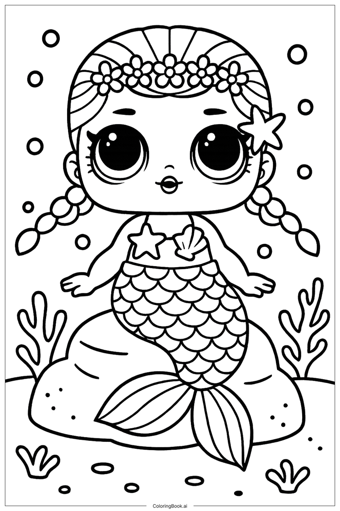 Trang Tô Màu Nàng tiên cá LOL với đuôi lấp lánh (Có thể In Miễn Phí dưới  định dạng PDF & PNG)