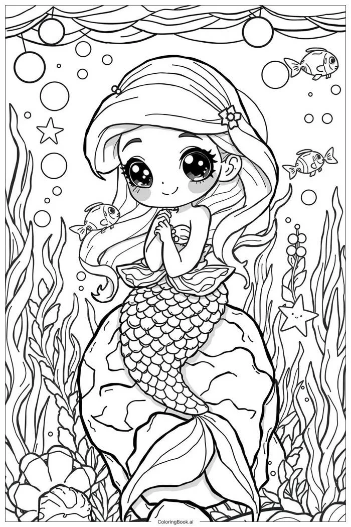 Trang Tô Màu Nàng tiên cá dễ thương Kawaii (Có thể In Miễn Phí dưới định  dạng PDF & PNG)
