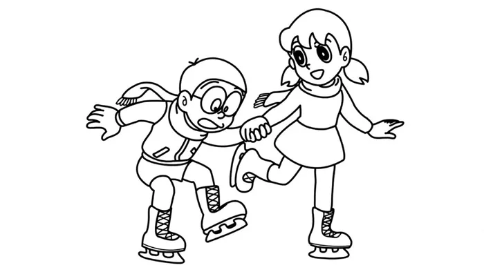 Hình ảnh bé xuka và nobita cho bé tập vẽ , bao gồm 17 hình ảnh