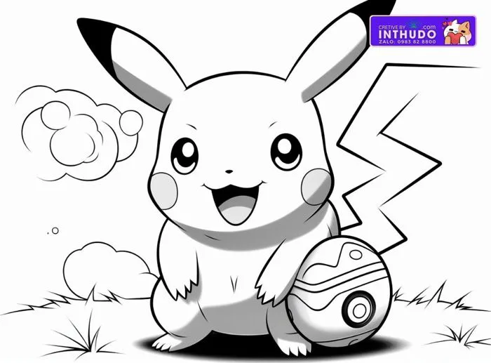 Tranh tô màu Pikachu dễ thương - Tải miễn phí
