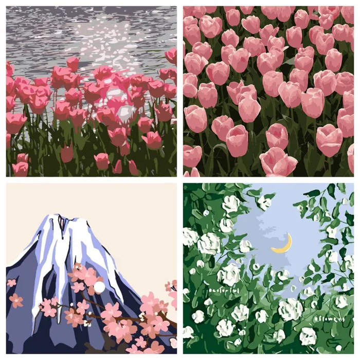 Tranh số hóa 20x20cm hoa tulip tô màu theo số căng sẵn khung - tranh sơn  dầu số hóa tự tô tranh phong cảnh Tranh Tô Màu Số Hóa Với Lọ Màu
