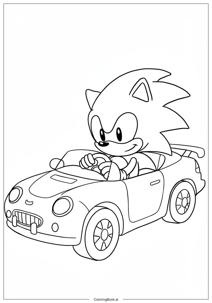 Trang Tô Màu Sonic Lái Xe Ô Tô Thể Thao (Có thể In Miễn Phí dưới định dạng  PDF & PNG)