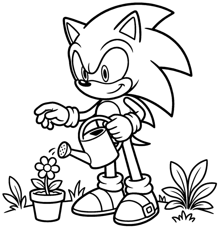 Sonic làm vườn | trang tô màu miễn phí để in