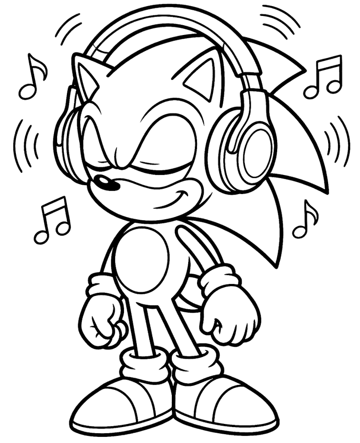 Sonic nghe nhạc | trang tô màu miễn phí để in