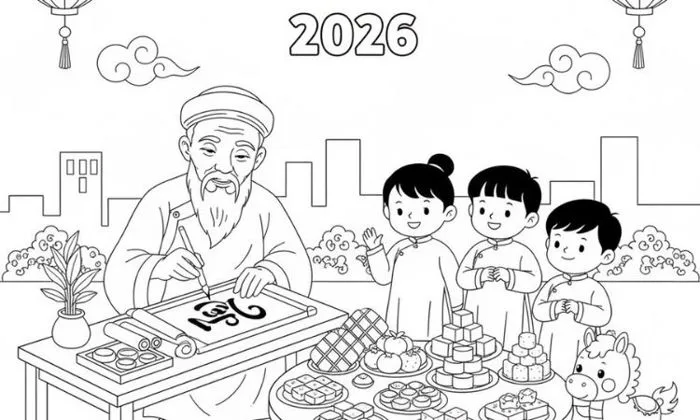 Tranh tô màu ngày Tết Nguyên Đán cho bé