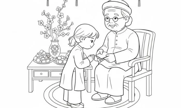 Tranh tô màu ngày Tết Nguyên Đán cho bé