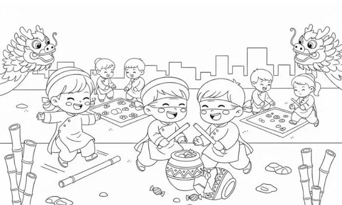 Tranh tô màu ngày Tết Nguyên Đán cho bé