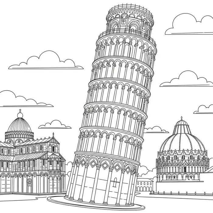 48 Tranh Tô Màu Tháp Nghiêng Pisa - Bản Vẽ Kiến Trúc Ý