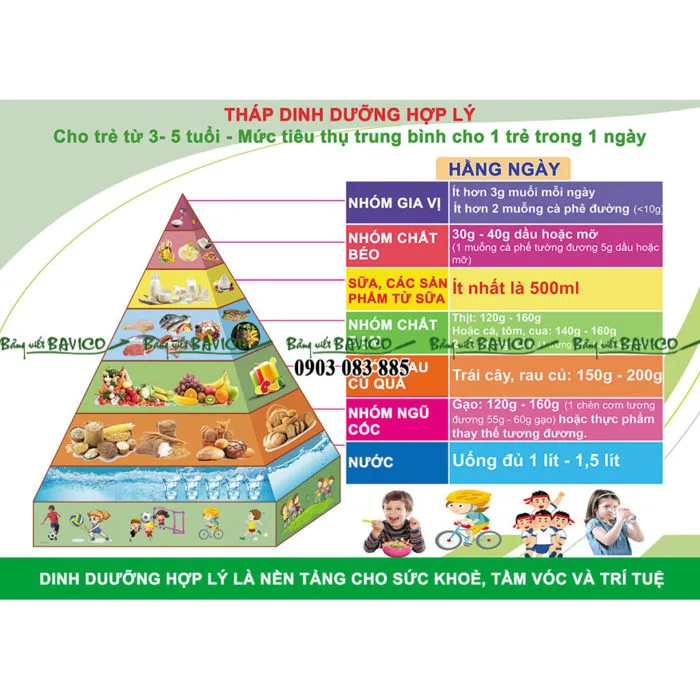 Tháp dinh dưỡng mầm non dán PP viền khung nhôm - Bảng Viết Bavico