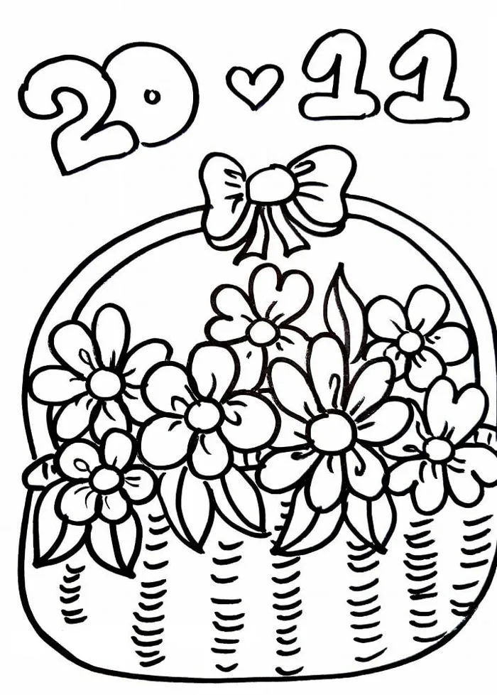 Tô màu Giỏ Hoa Chào Mừng Ngày 20-11 - Trang Tô Màu Cho Bé