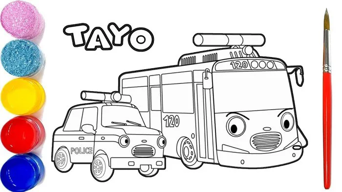 Vẽ Tranh Xe Buýt TaYo Và Xe Cảnh Sát Phim Hoạt Hình Hay Nhất 💖 Tayo the  Little Bus 💖