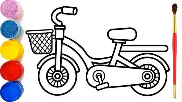 Vẽ xe đạp đơn giản và tô màu cho bé | Dạy bé vẽ | Dạy bé tô màu | Sepeda  Halaman Mewarnai