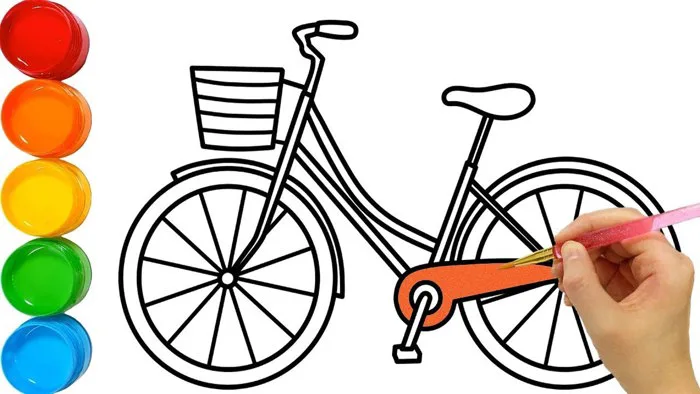 Vẽ và tô màu chiếc Xe Đạp, Đồ chơi tô màu vẽ tranh cho Bé, Tutorial draw  and color Car Bike for kids