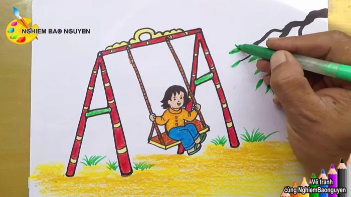 Vẽ tranh Bé chơi xích đu/How to draw girl playing on swing Vẽ tranh Bé chơi xích đu/How to draw girl playing on swing
