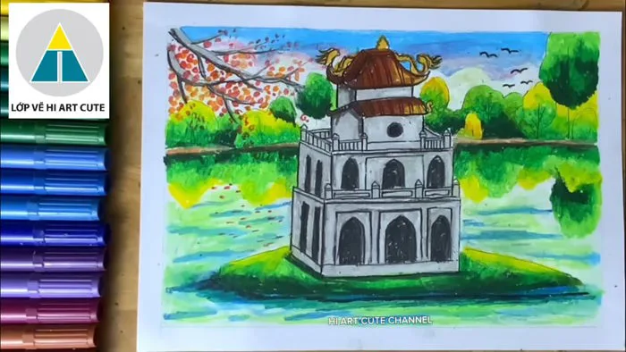 Hướng dẫn vẽ HỒ GƯƠM | Vẽ tranh phong cảnh quê hương | Mĩ thuật 7- Kết nối  - Vẻ đẹp di tích