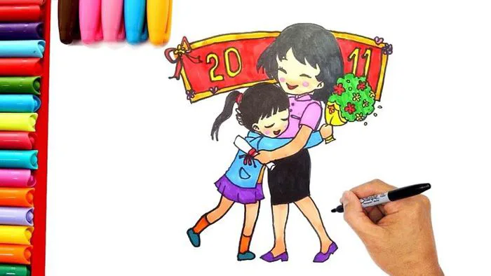 Vẽ tranh ngày nhà giáo Việt Nam 20/11 đơn giản - Vẽ tranh ngày 20/11 dễ  nhất - Vẽ tranh 20-11