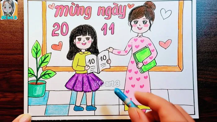 Vẽ ngày 20 tháng 11 - nhà giáo việt nam 20-11 | Một số dạng bố cục trong  tranh sinh hoạt | KCart3